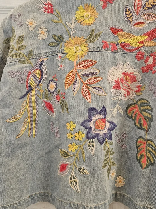 Johnny Was Embroidered Light Blue Denim Women's Jeans Jacket - Picture 9 of 10